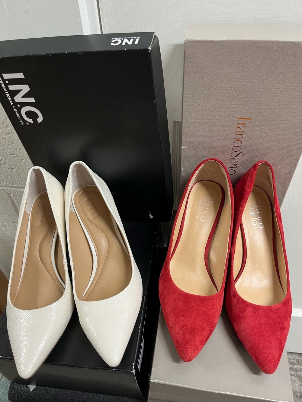 2 pairs Franco Sarto Red Suede Pointed-Toe/INC white Pumps